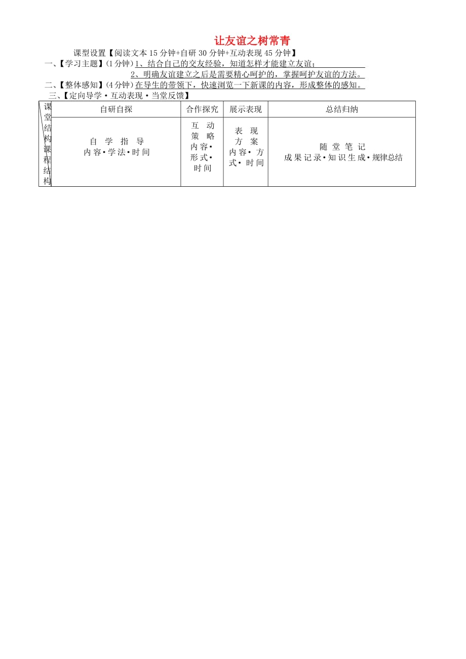 安徽省铜陵市七年级道德与法治上册第二单元友谊的天空第五课交友的智慧第1框让友谊之树常青学案无答案新人教版_第1页