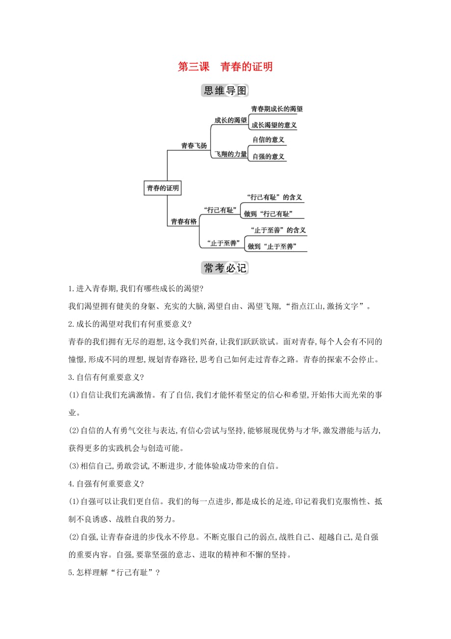 2020春七年级道德与法治下册知识点专题第三课青春的证明素材新人教版_第1页