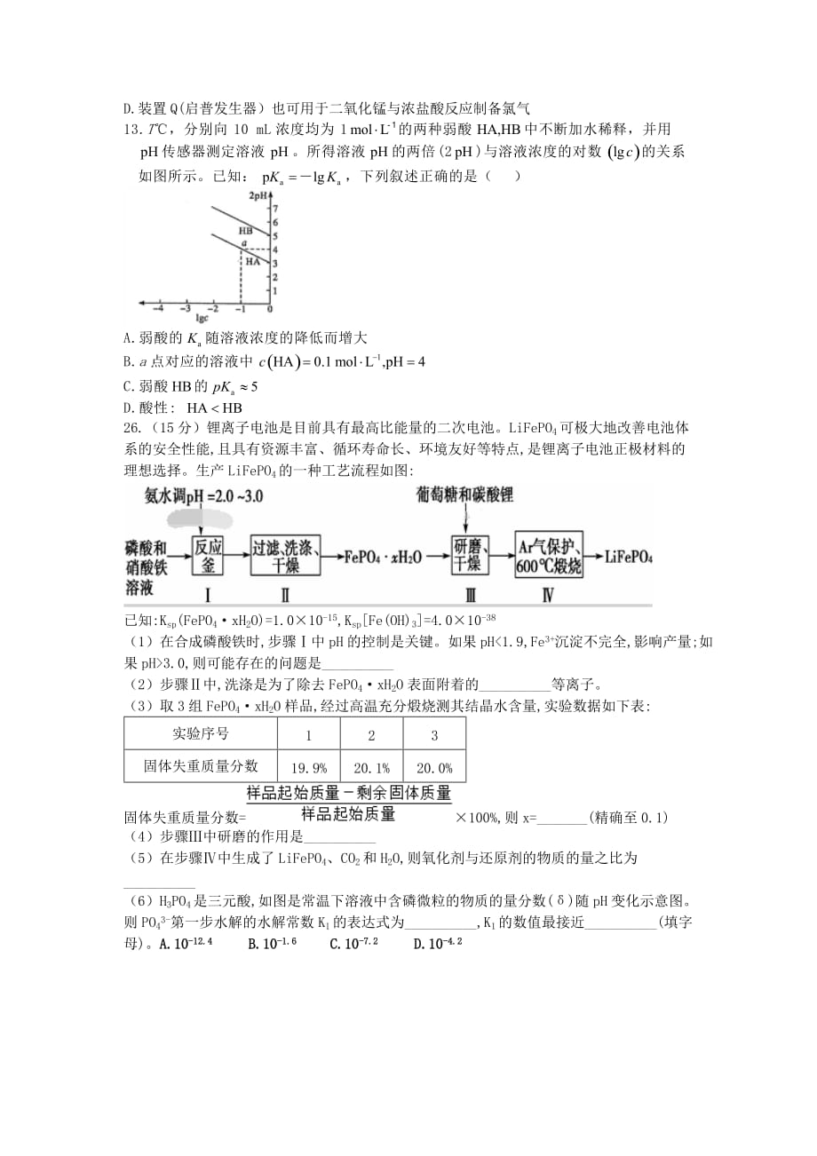 黑龙江省伊春市第二中学2020届高三化学上学期期末考试试题[附答案]_第2页