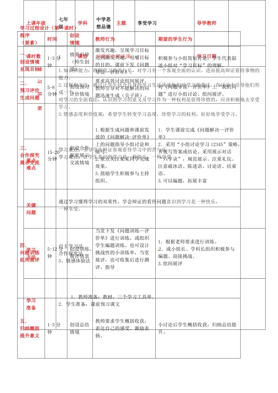 内蒙古通辽市科左中旗宝龙山中学七年级政治上册 第二课 第2框 享受学习教学案（无答案） 新人教版_第2页