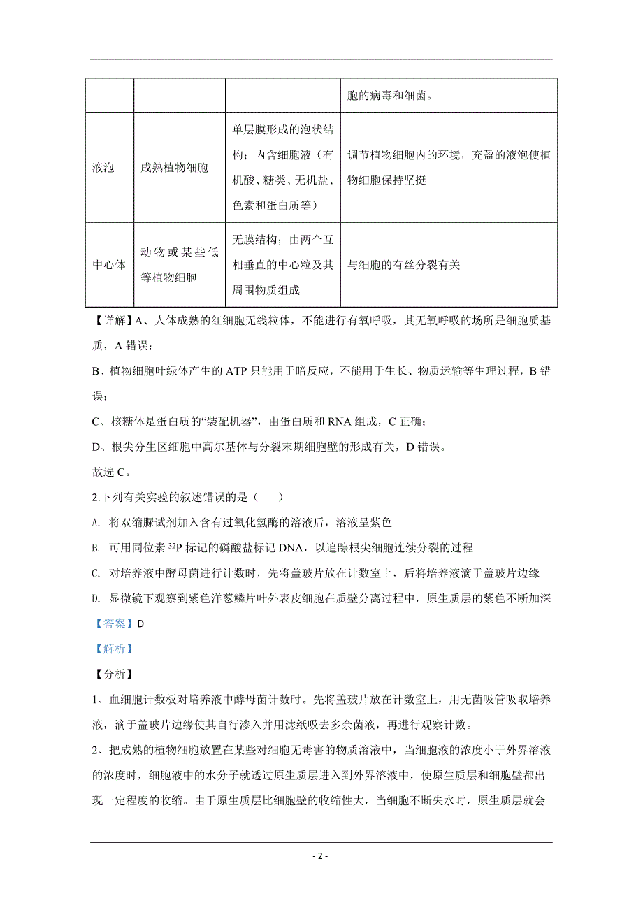 山东省潍坊市一中2020届高三一模生物试题 Word版含解析_第2页