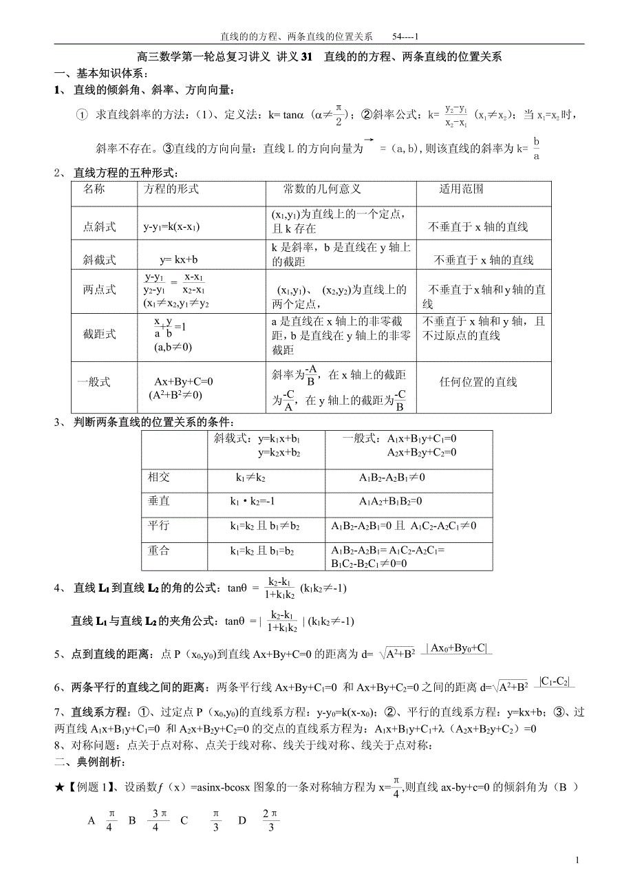 高三数学第一轮总复习教案方锦昌----解析几何部分(全部)prt_第1页