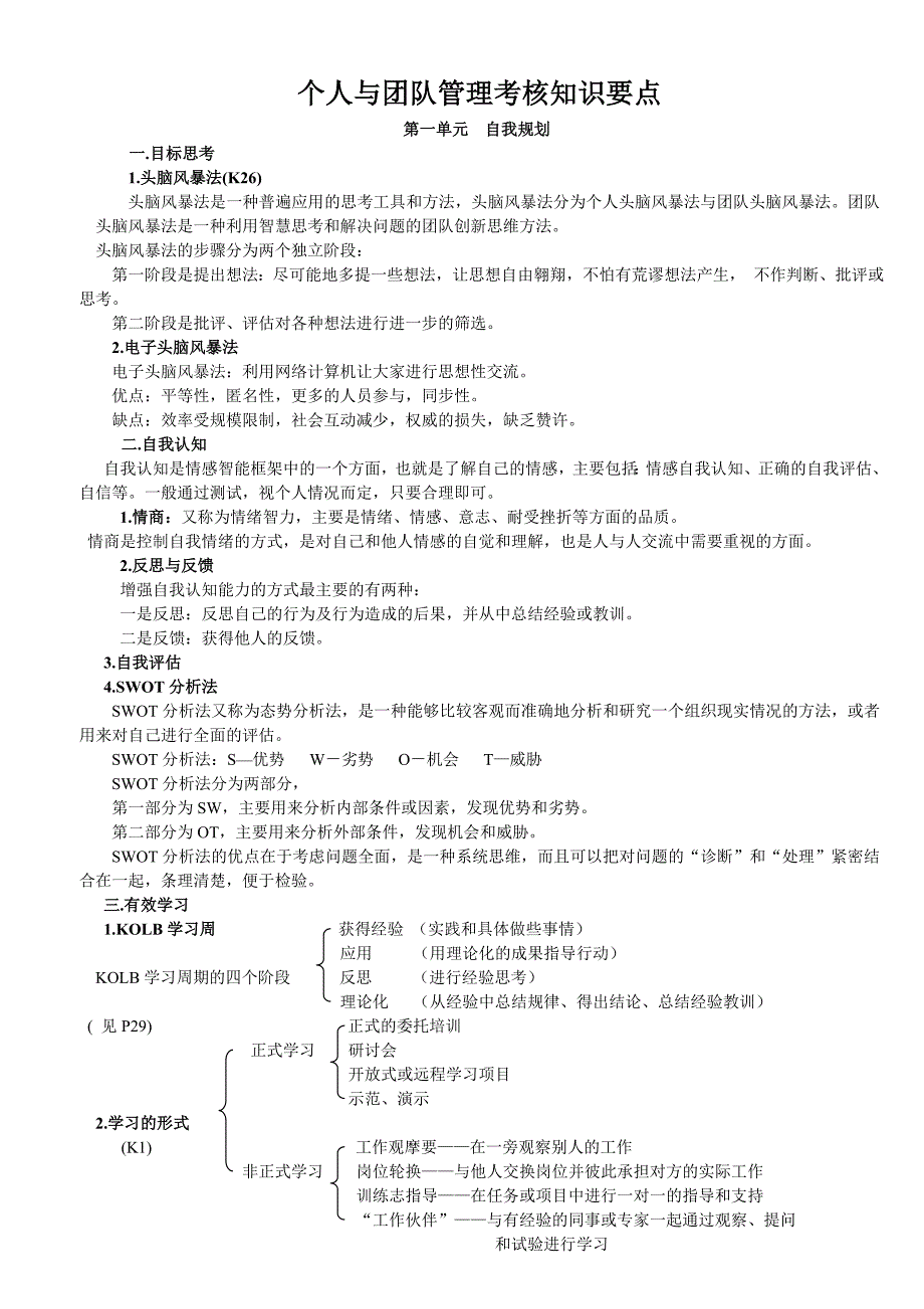 《精编》个人与团队管理考核知识要点_第1页