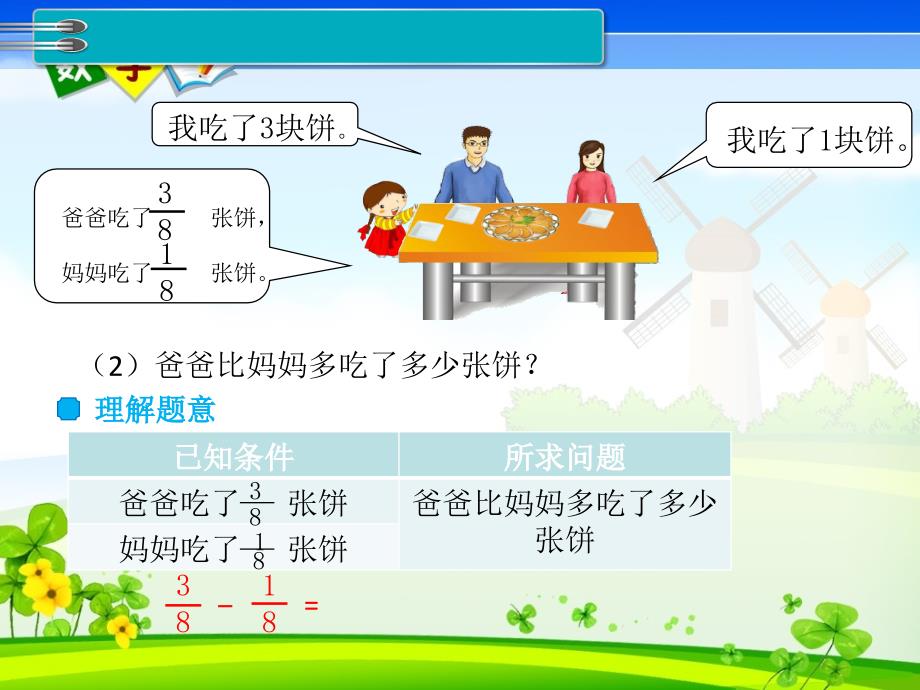 人教版五年级下册数学《第6单元分数的加法和减法 第1课时同分母分数加、减法》教学课件_第4页