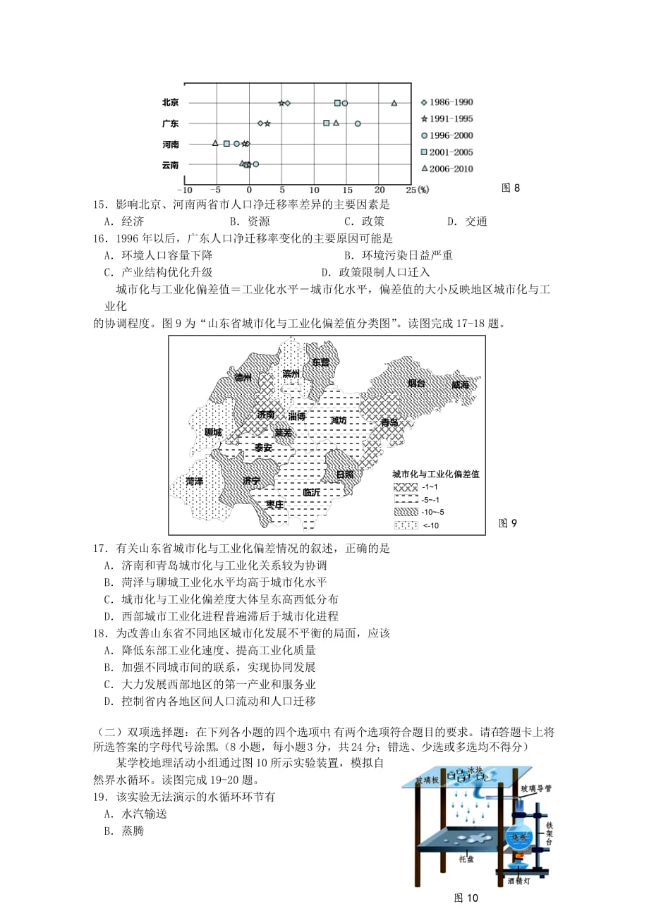 江苏省扬州市2019-2020学年高一地理上学期期末调研试题[附答案]_第4页