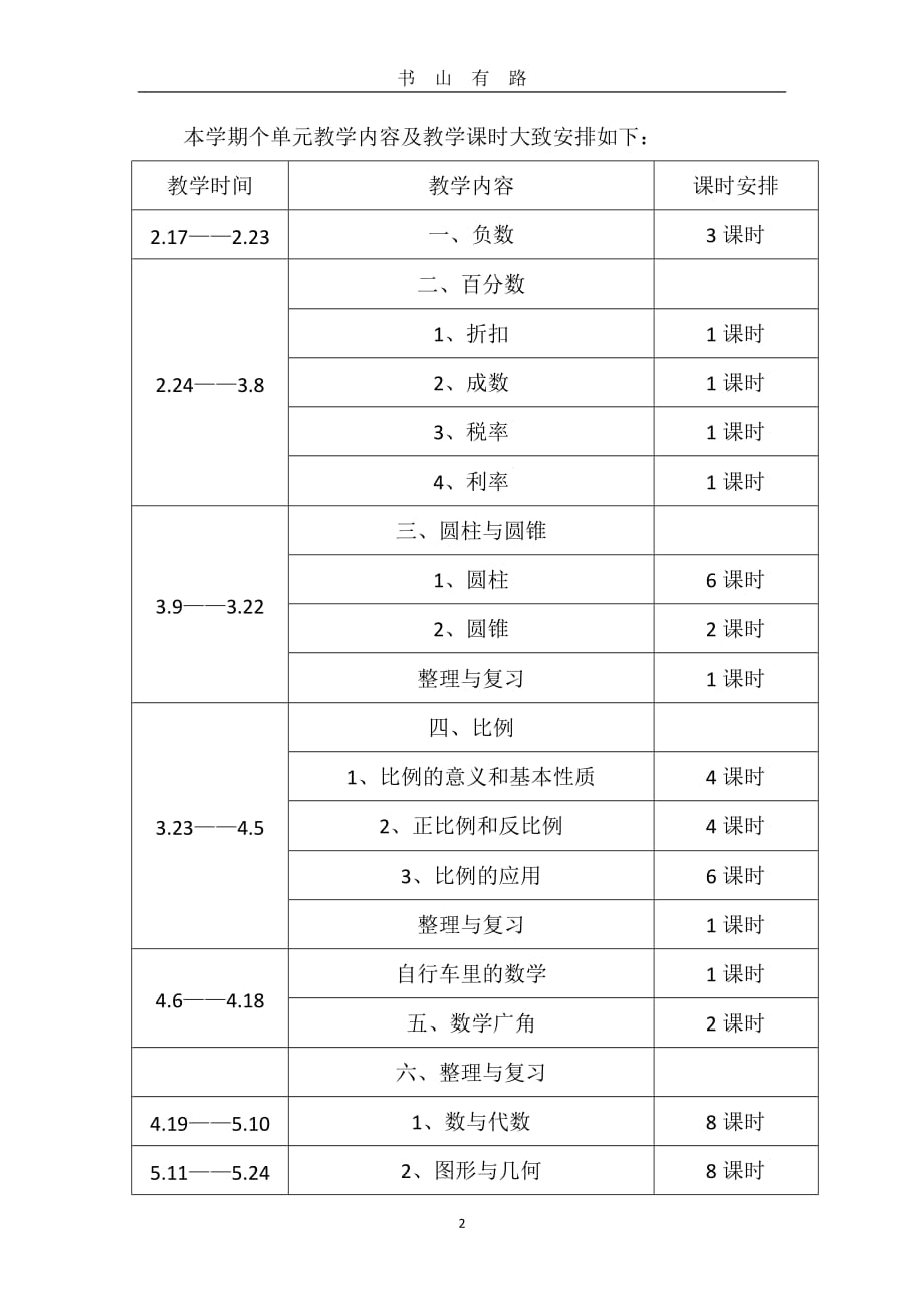 六年级数学线上教学计划(含时间)word.doc_第2页