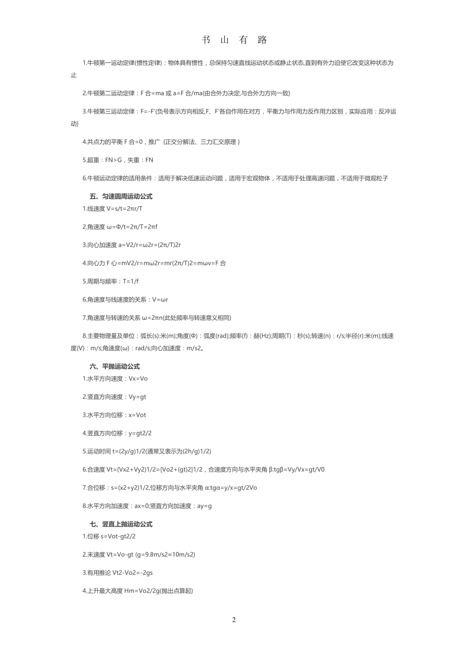 高考物理公式(必背)word.doc_第2页