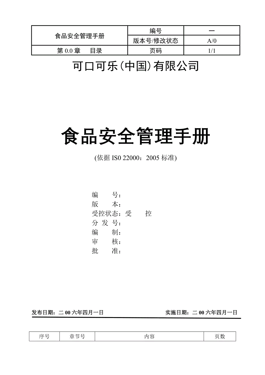 《精编》某食品有限公司质量安全管理手册_第1页