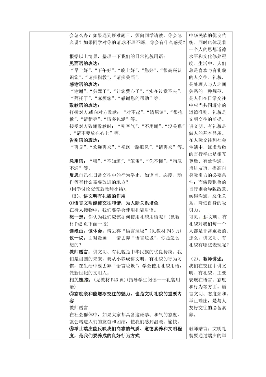 陕西省山阳县色河中学八年级政治上册 2.4.1 文明交往礼为先导学案（无答案） 鲁教版_第2页