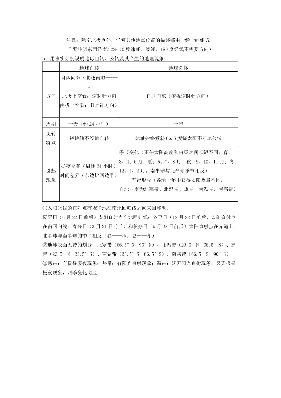 山西省太原市2020学年七年级地理上册 第一章 地球与地图期末复习提纲 晋教版_第2页