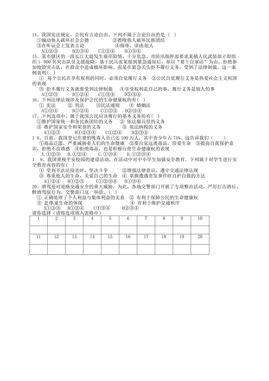 四川省安岳县李家中学2020学年八年级政治下学期第一次月考试题（无答案） 新人教版_第2页