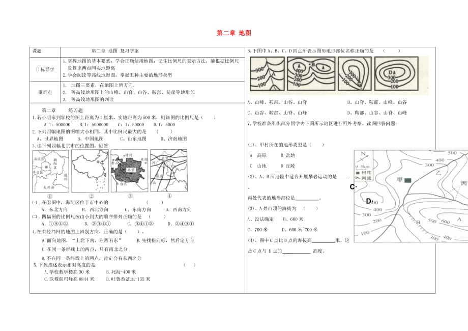 山东省夏津实验中学七年级地理上册 第2章 地图学案（无答案）（新版）商务星球版_第1页