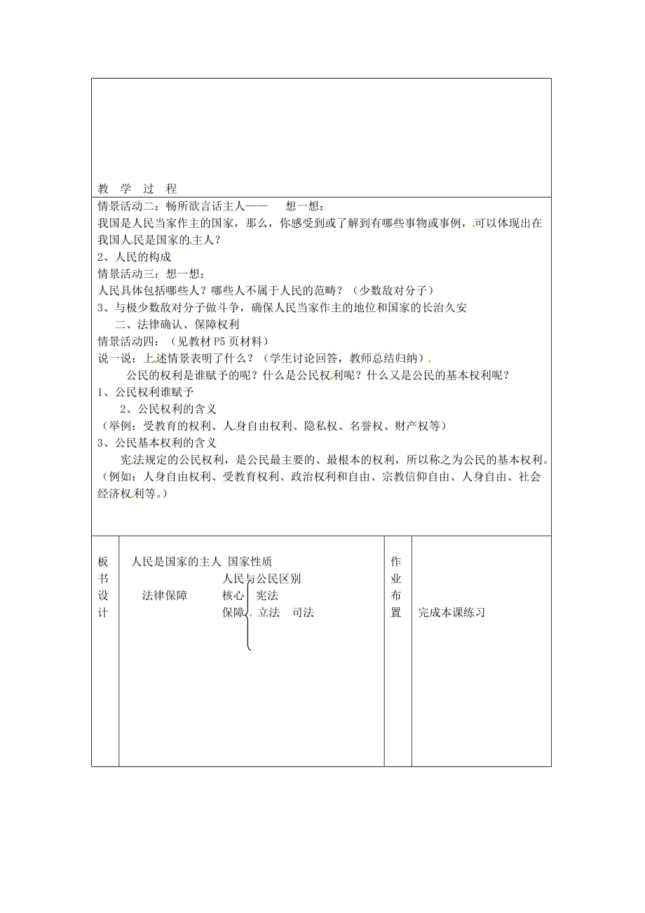 广东省东莞市黄冈理想学校八年级政治下册 1.1 人民当家作主的国家教案 北师大版_第2页