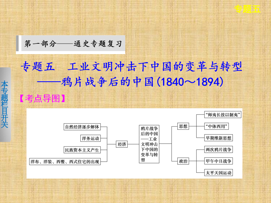 大二轮专题复习课件：专题五 工业文明冲击下中国的变革与转型——鸦片战争后的中国1840～1894精编版_第1页