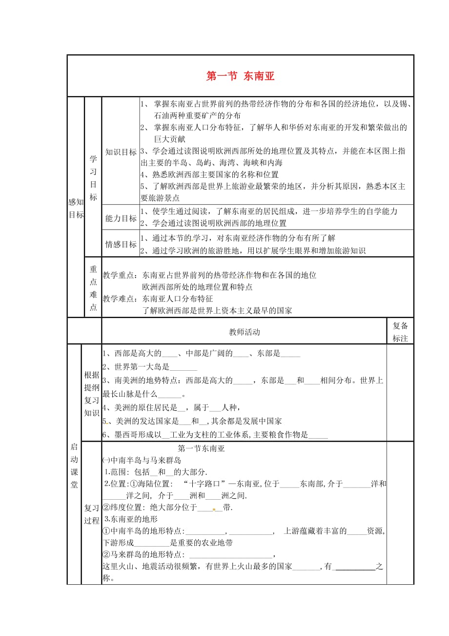 山东省邹平县实验中学七年级地理下册 7.1 东南亚学案4（无答案） 湘教版_第1页