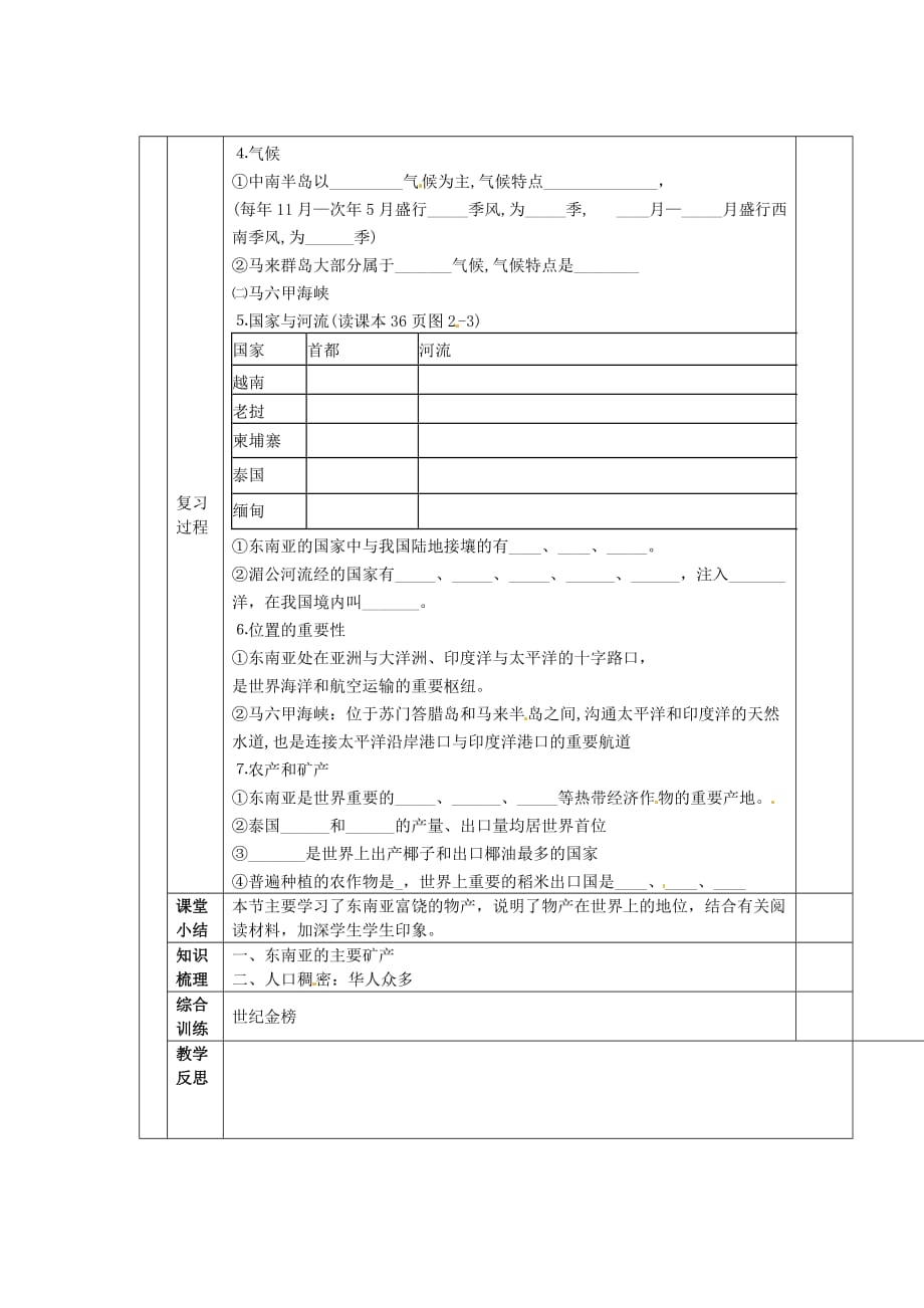 山东省邹平县实验中学七年级地理下册 7.1 东南亚学案4（无答案） 湘教版_第2页