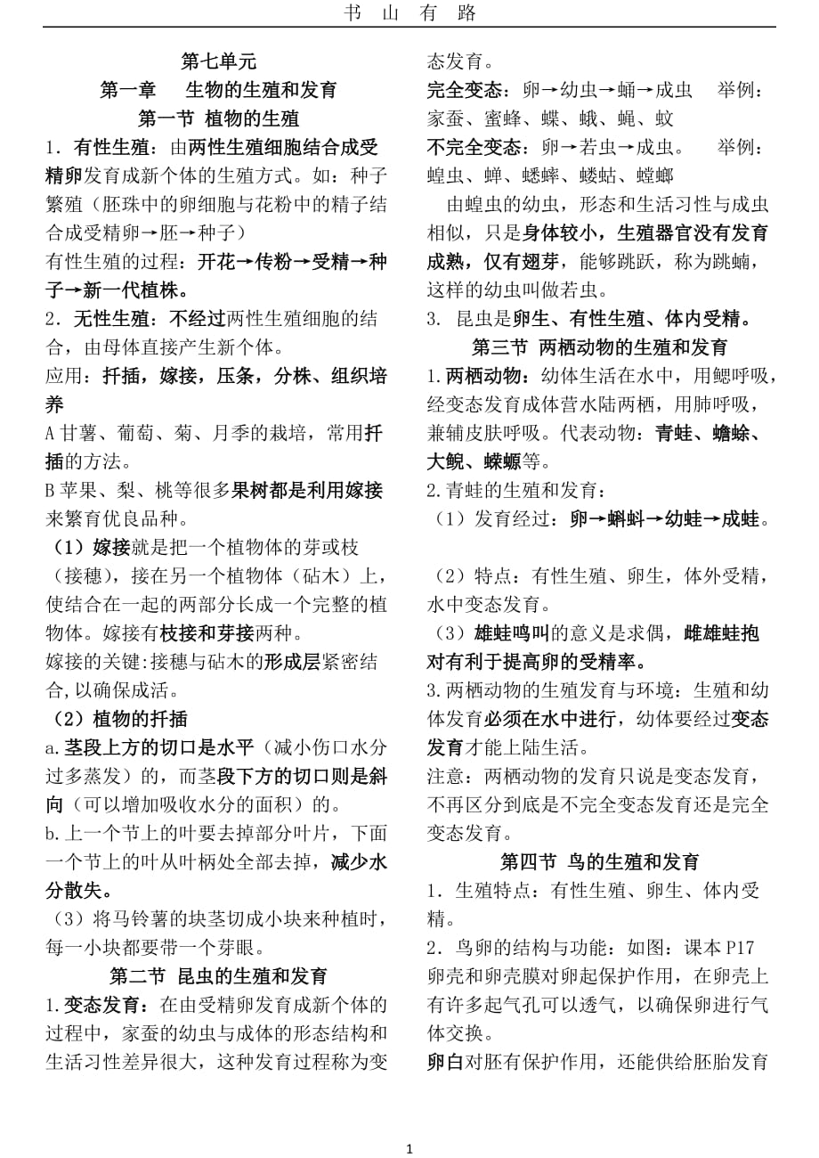 人教版八年级下册生物复习提纲精编word.doc_第1页