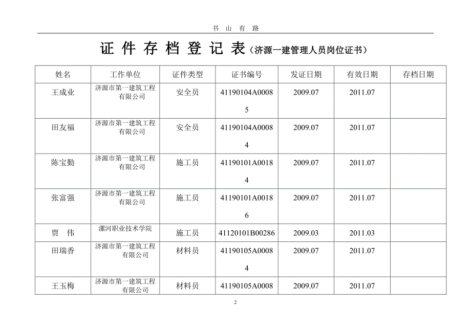 证 件 存 档 登 记 表word.doc_第2页