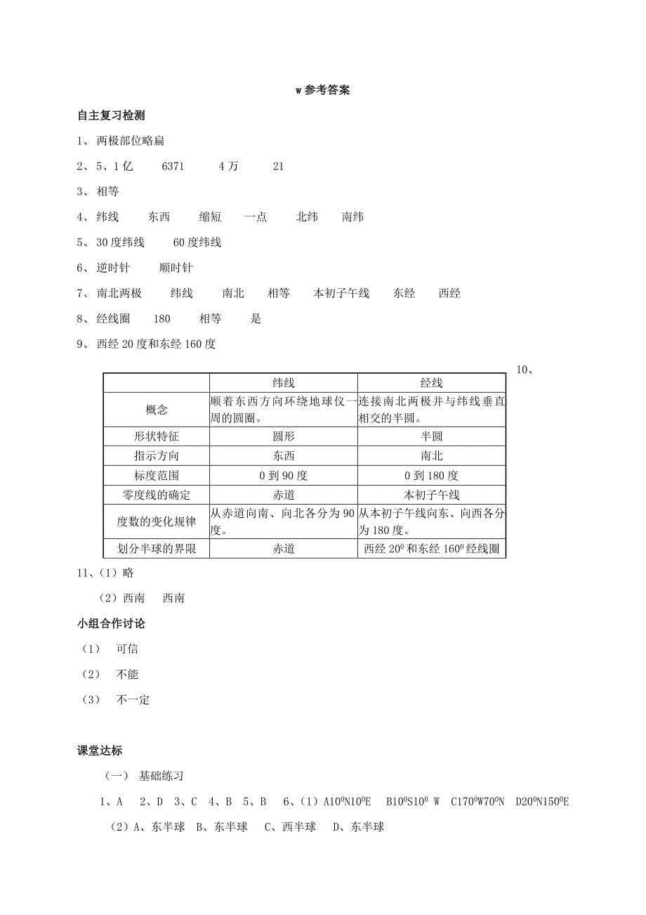 七年级地理上册 第1章 地球和地图章末复习导学案1（无答案）（新版）新人教版_第5页