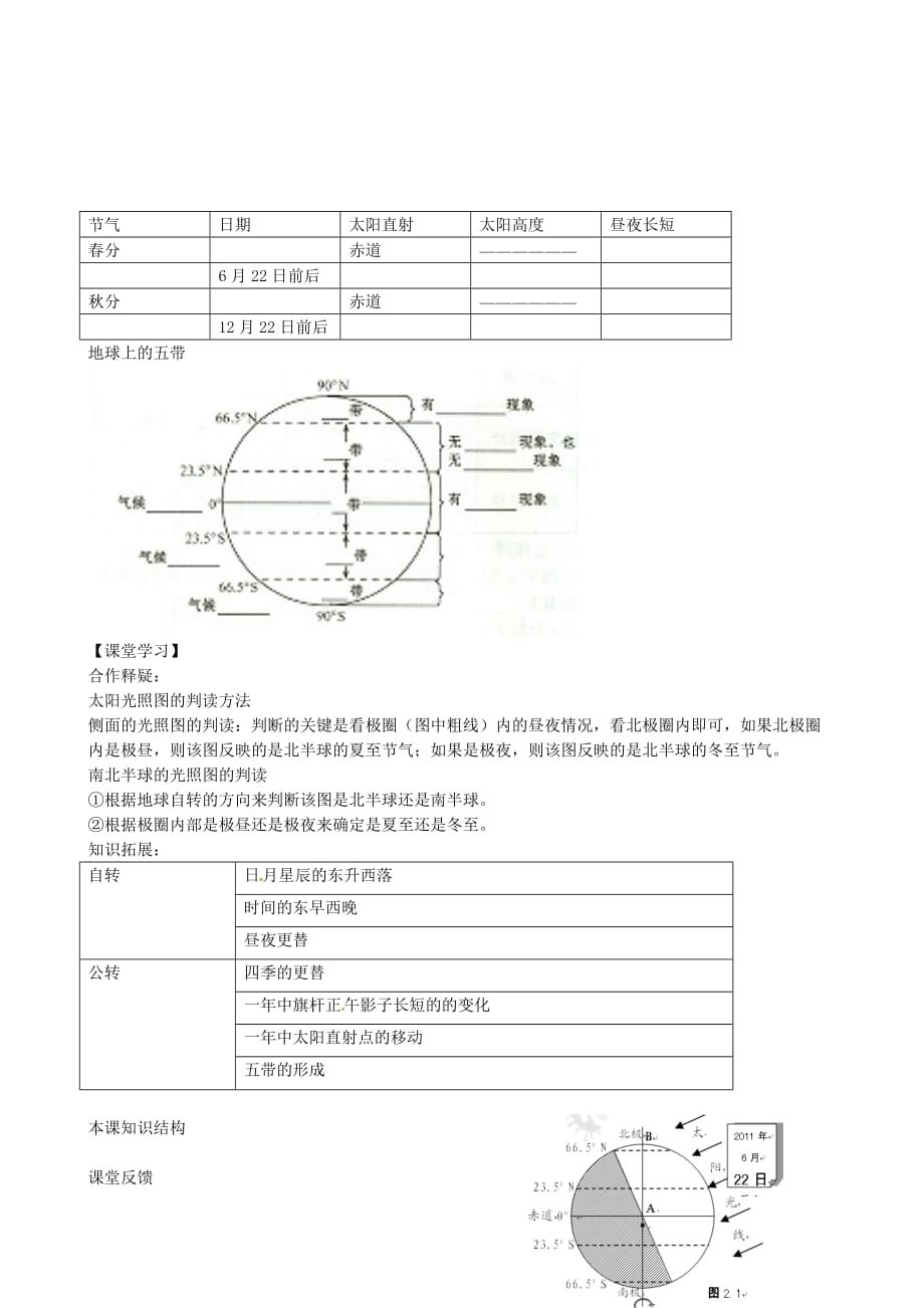 山东省德州市第七中学中考地理 地球的运动导学案（无答案） 新人教版_第2页