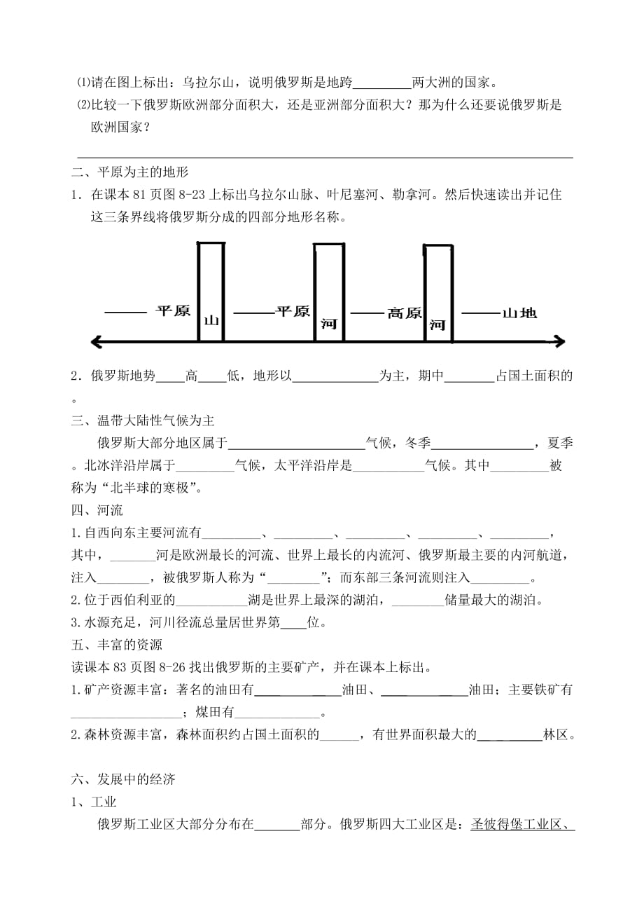 山东省聊城外国语学校七年级地理下册 第三章 第三节 俄罗斯导学案（无答案） 新人教版_第2页