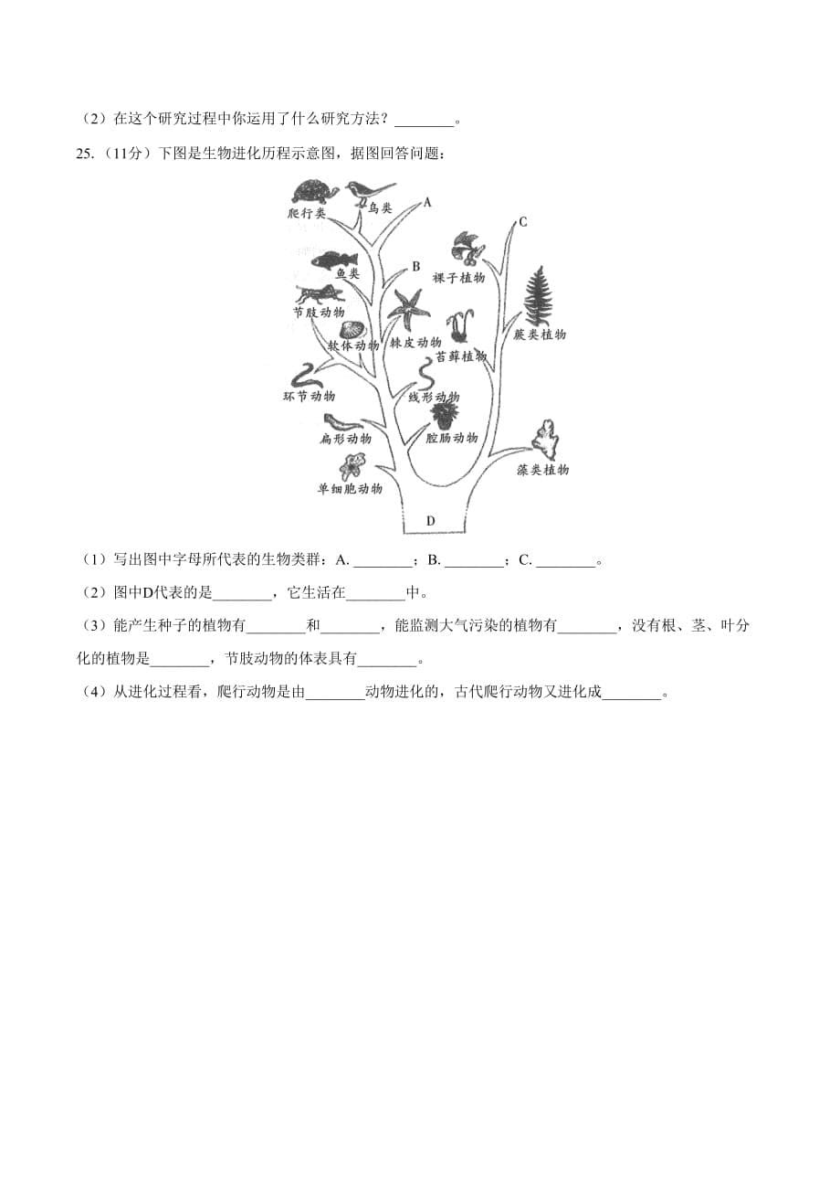 人教版八年级生物下册期中测试卷02含答案_第5页