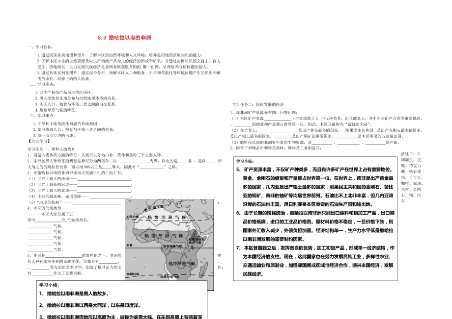 重庆市潼南县柏梓中学七年级地理下册 8.3 撒哈拉以南的非洲导学案（无答案） 新人教版_第1页