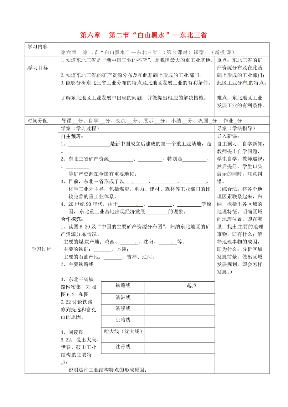 陕西省山阳县色河中学八年级地理下册 6.2“白山黑水”东北三省导学案2（无答案）（新版）新人教版_第1页