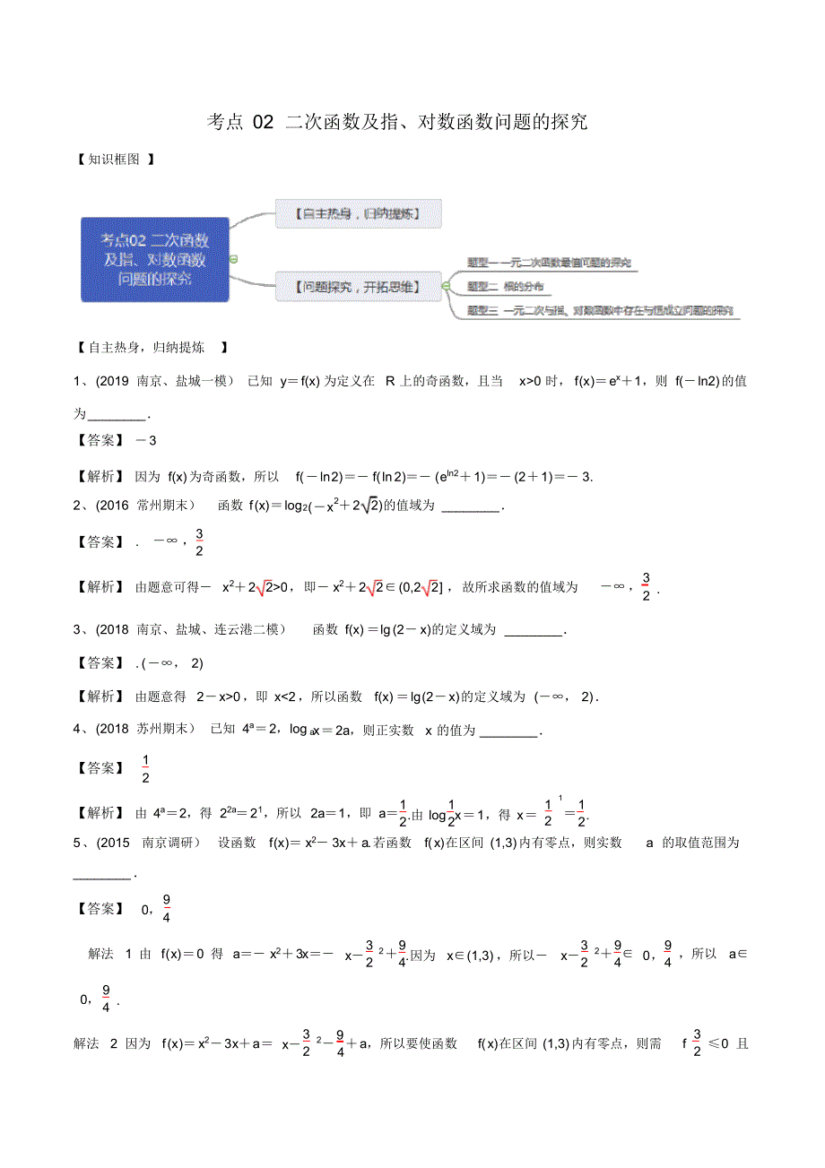 考点02二次函数及指对数函数问题的探究(解析版) .pdf_第1页