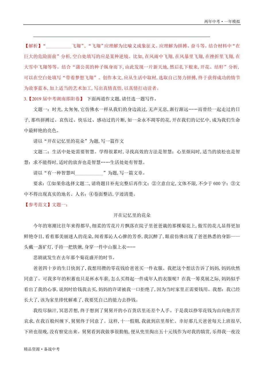 两年中考模拟2020年中考语文18 作文（教师版）湖南_第5页