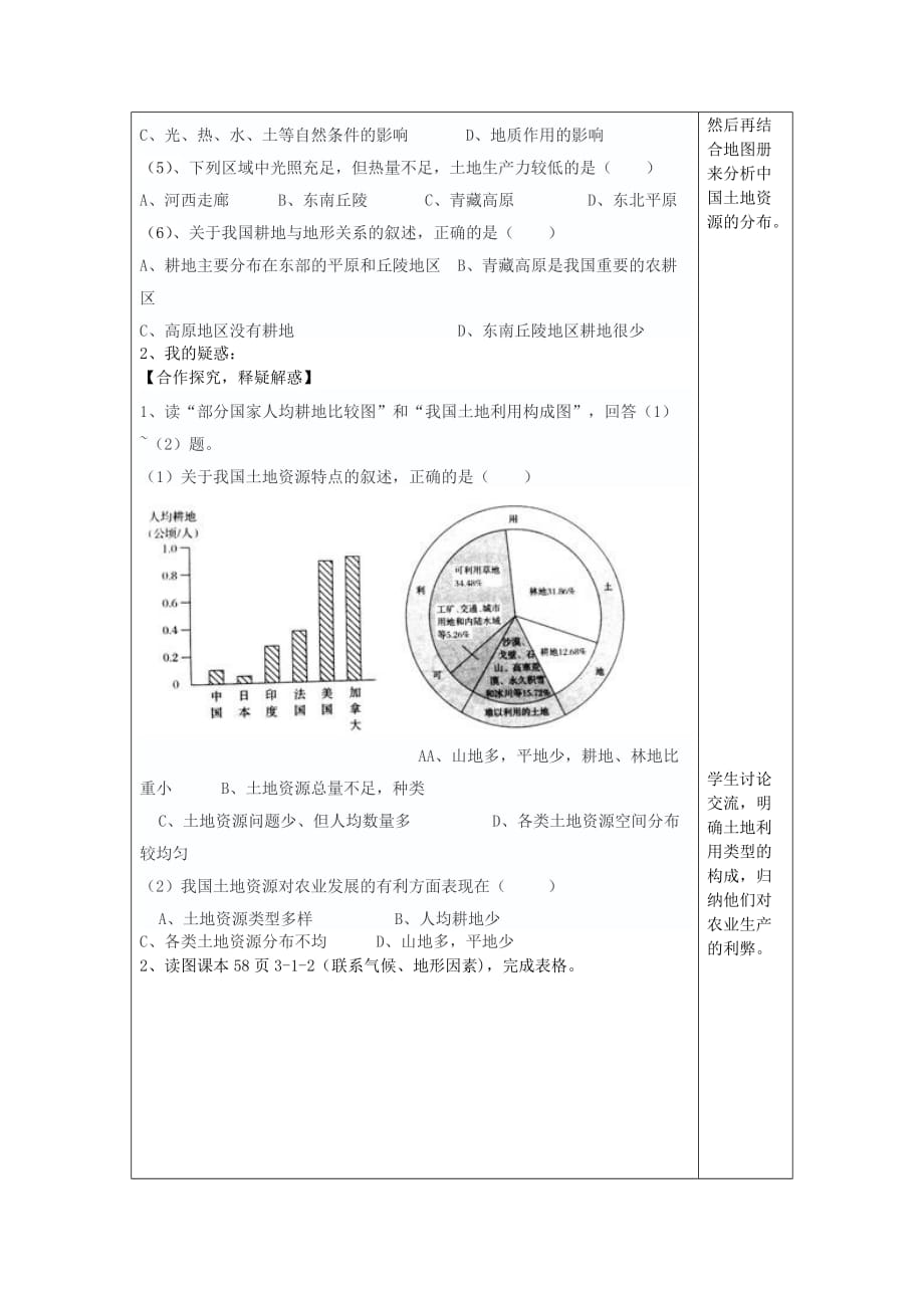 2020年秋八年级地理上册 第三章 第一节 合理利用土地资源学案（无答案）（新版）商务星球版_第2页