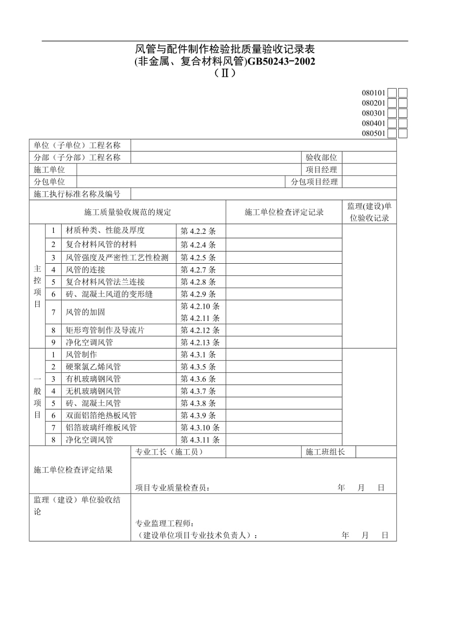 2020风管与配件制作检验批质量验收记录表Ⅱ_第1页