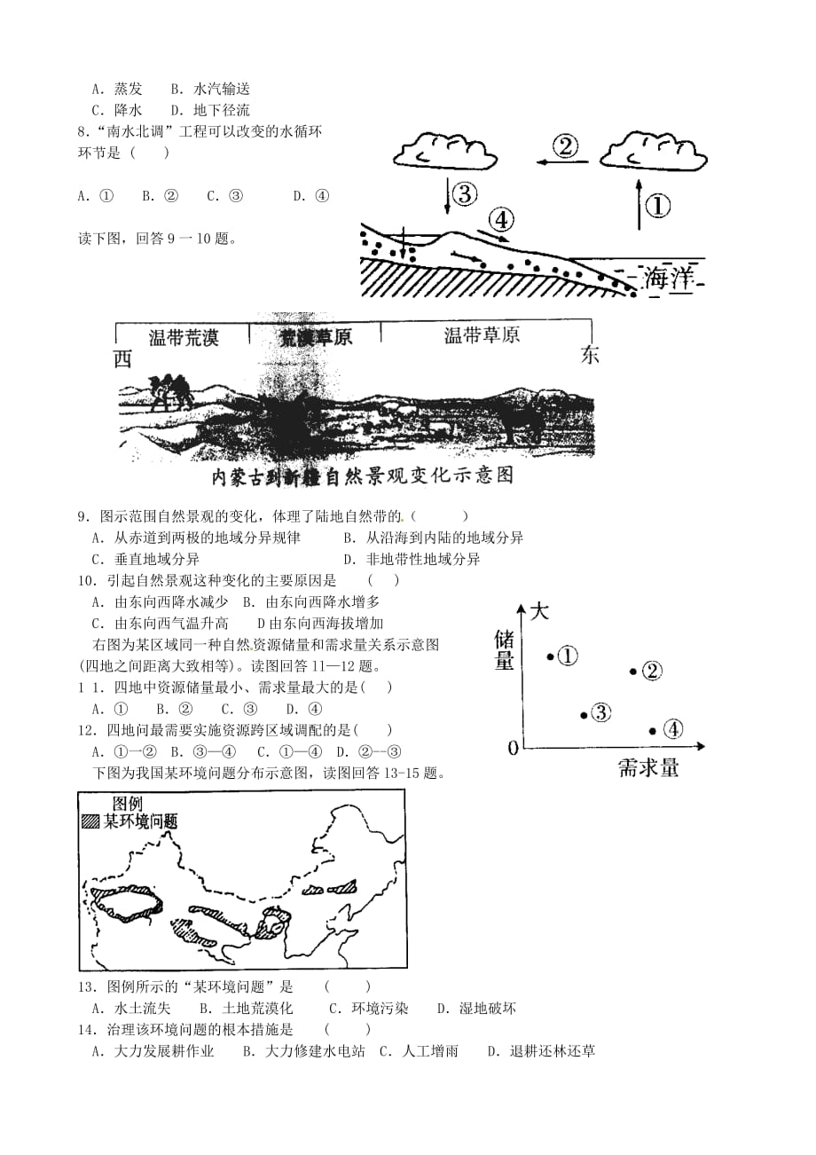 山东省滕州市大坞镇大坞中学八年级地理模拟检测2（无答案） 商务星球版_第2页