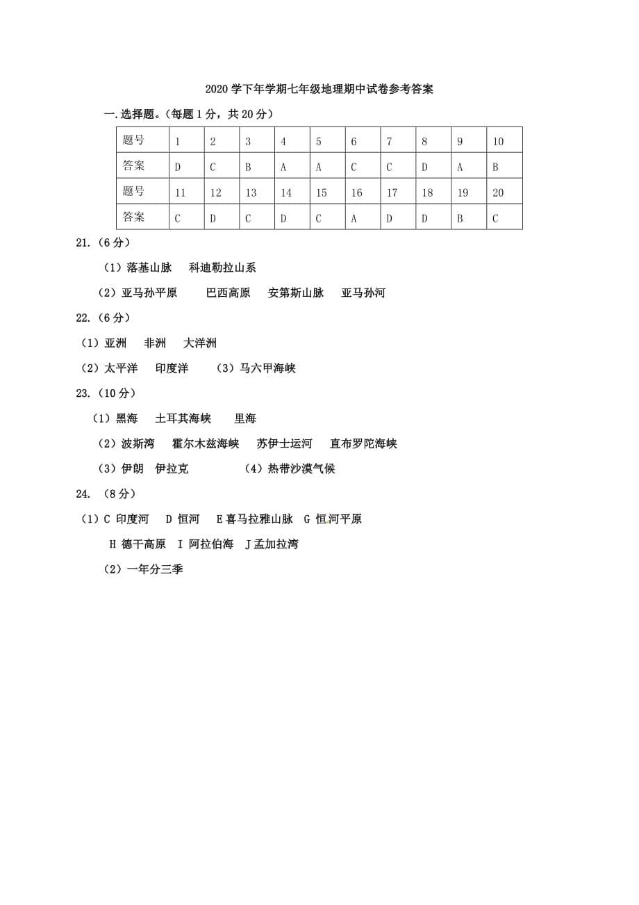 河南省濮阳经济技术开发区2020学年七年级地理下学期期中试题 北师大版_第5页