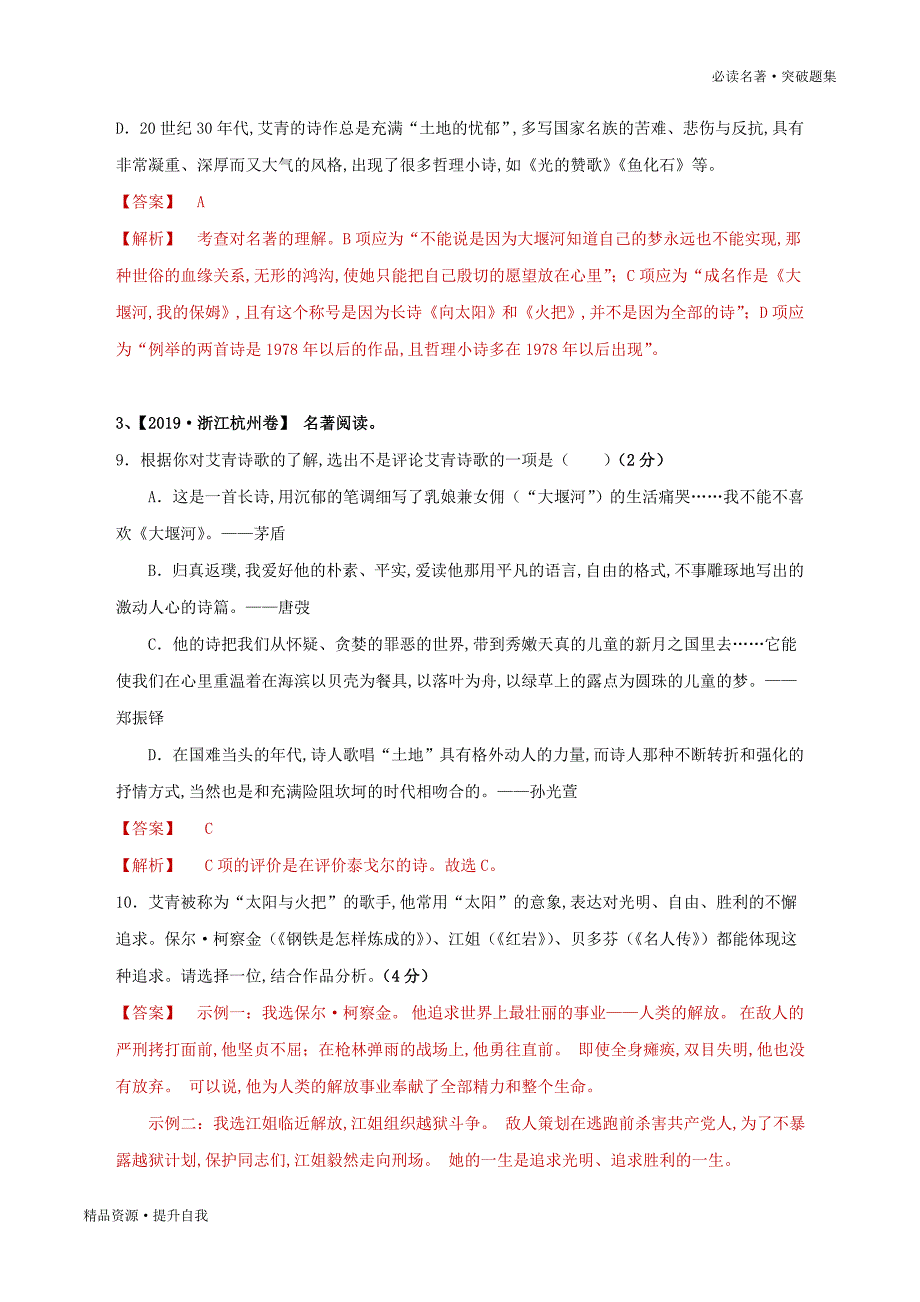 2020年中考语文必读名著09 九上《艾青诗选》（教师版）[部编突破题集]_第4页