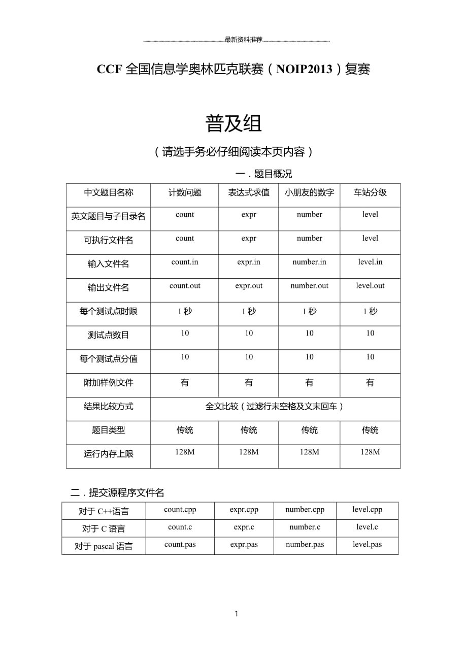 NOIP复赛普及组试题精编版_第1页