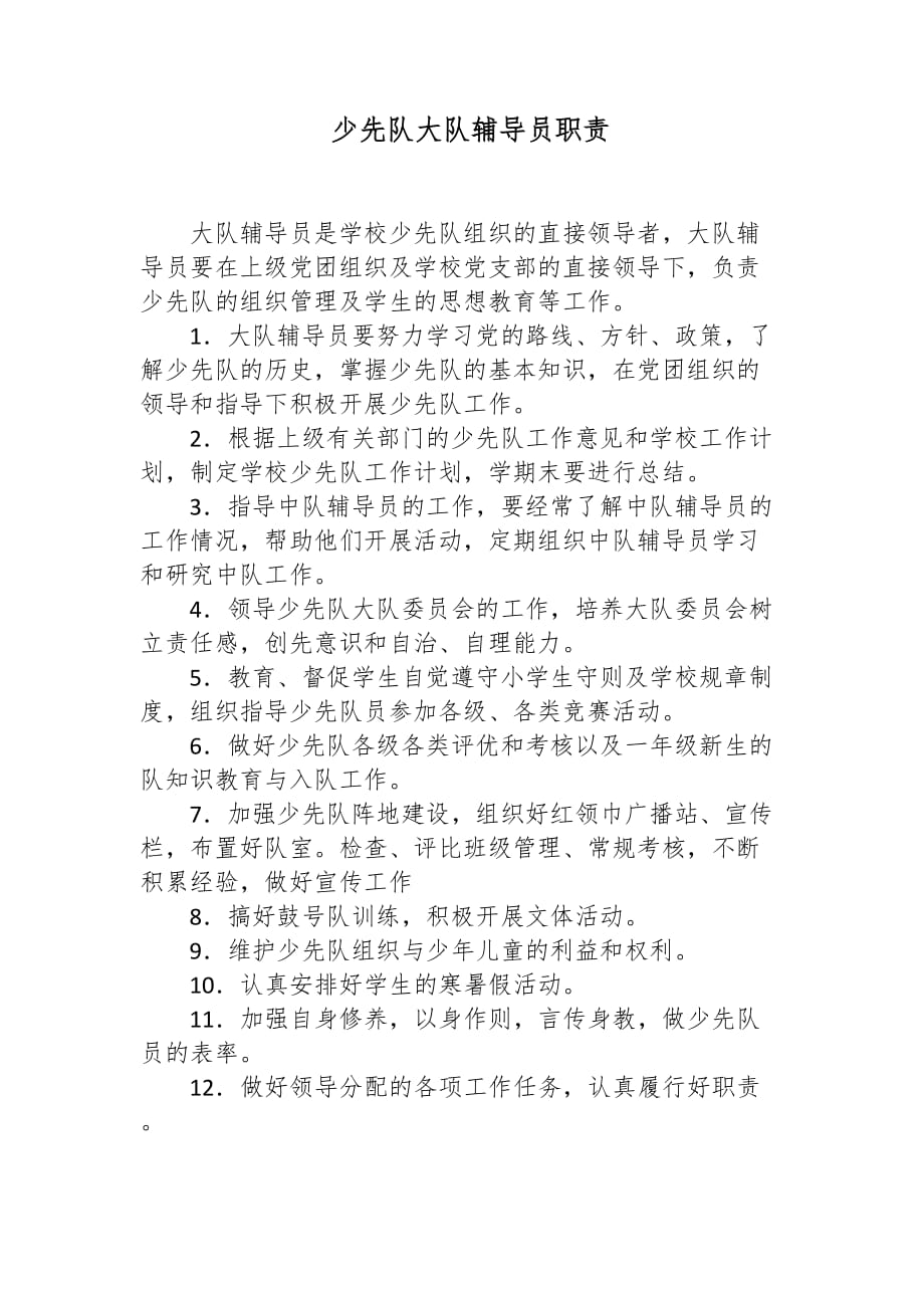 行政事业单位内部控制少先队大队辅导员工作职责_第1页