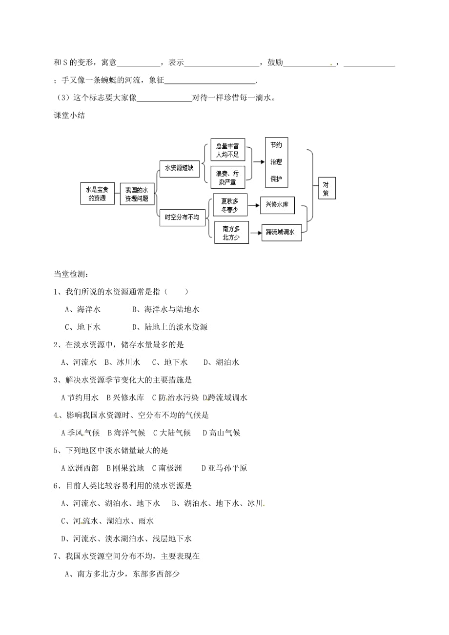 内蒙古乌海市第二十二中学八年级地理上册 3.3 水资源导学案（无答案） 新人教版_第2页