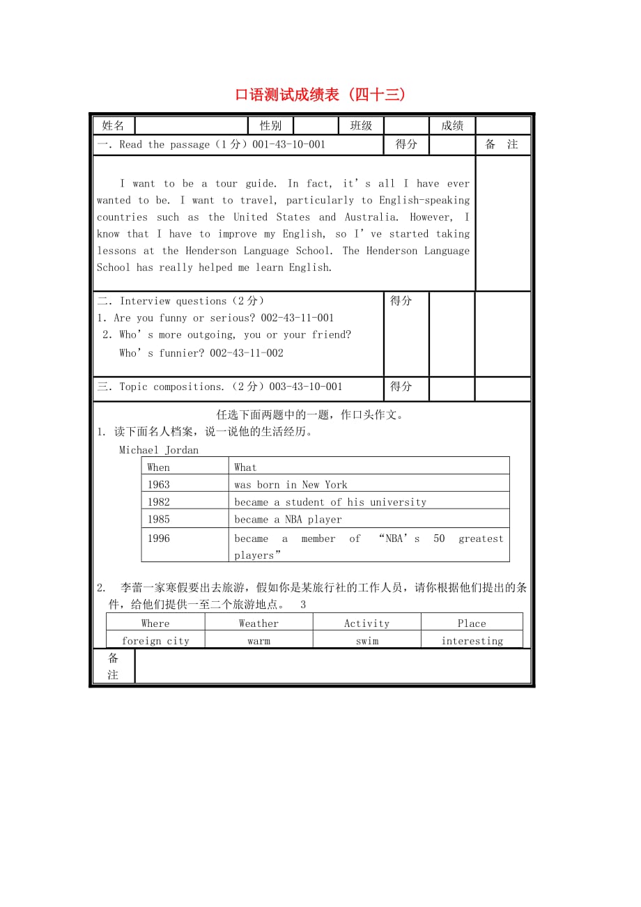 北京市海淀区九年级英语口试模拟试题（43）（通用）_第1页