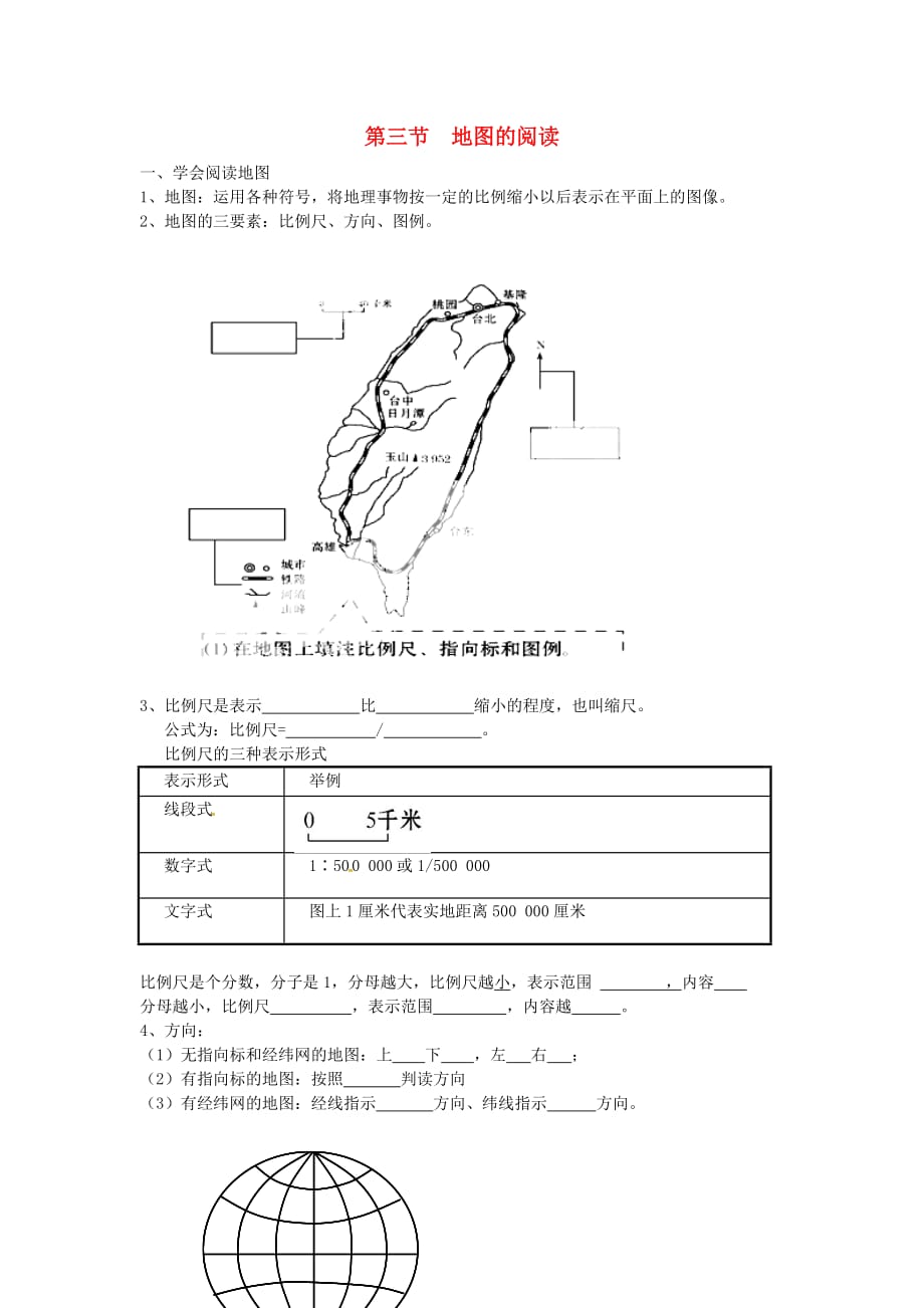 山东省济南党家中学七年级地理上册 1.3 地图的阅读导学案（无答案） 新人教版_第1页