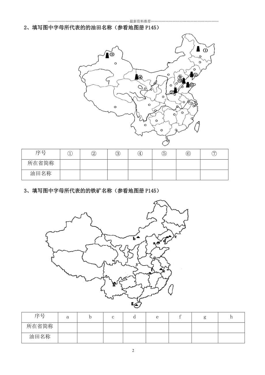 中国地理填图练习--矿产资源精编版_第2页