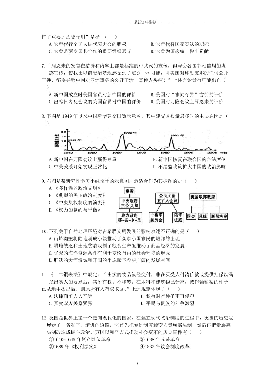 高三历史必修一测试题精编版_第2页