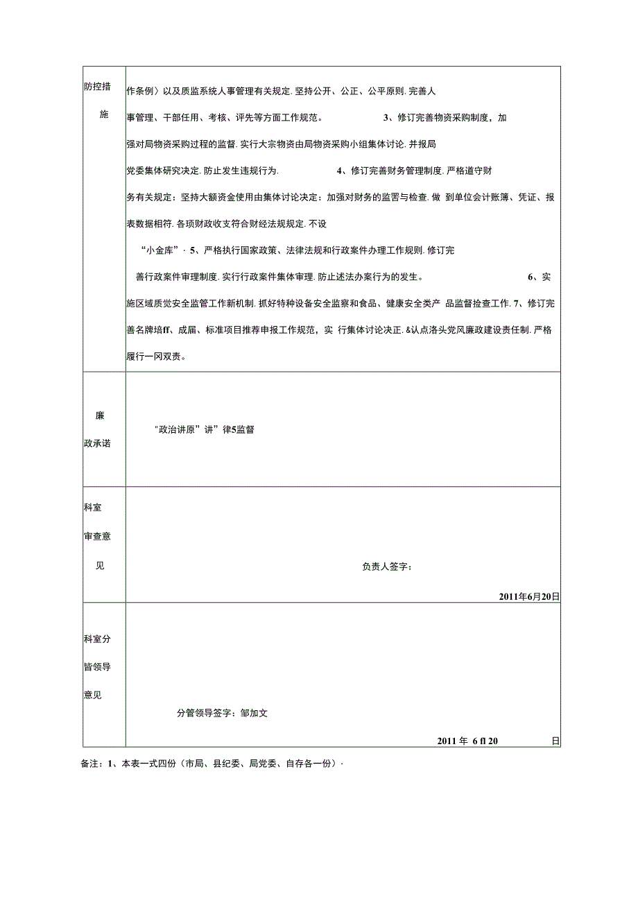 个人岗位廉政风险点自查及防控承诺表._第3页