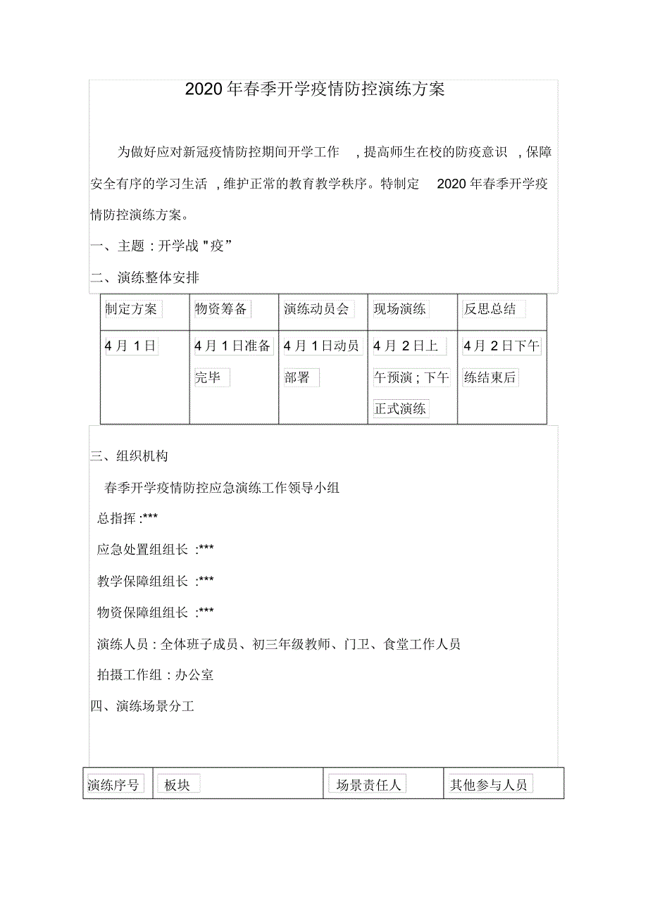 最新2020年春季开学疫情防控演练方案_第1页