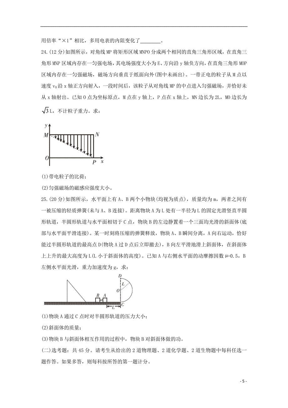 河南省驻马店市2020届高三物理线上模拟测试试题二_第5页