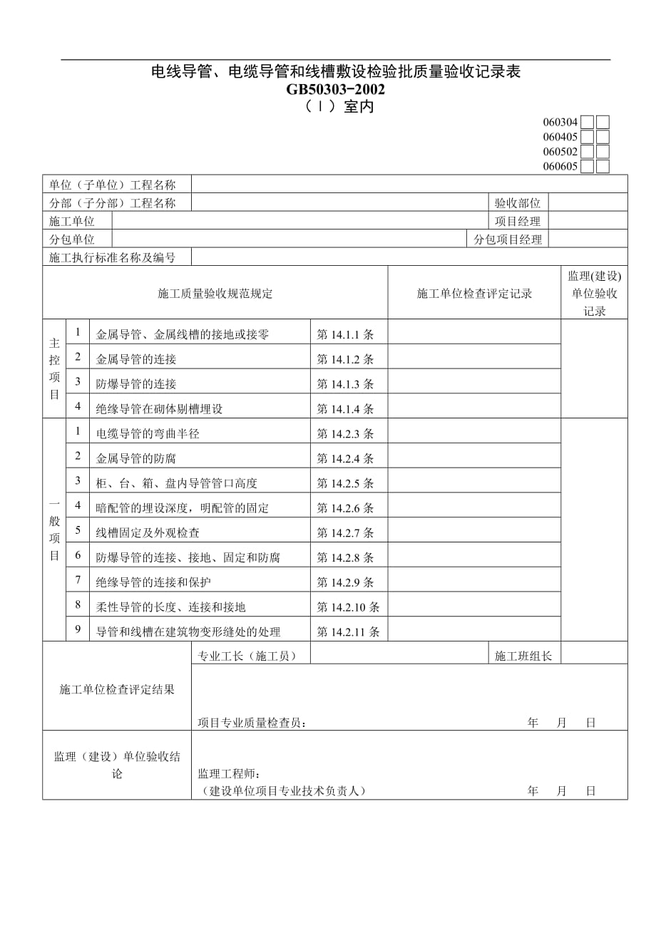 2020电线导管、电缆导管和线槽敷设检验批质量验收记录表(Ⅰ)室内_第1页