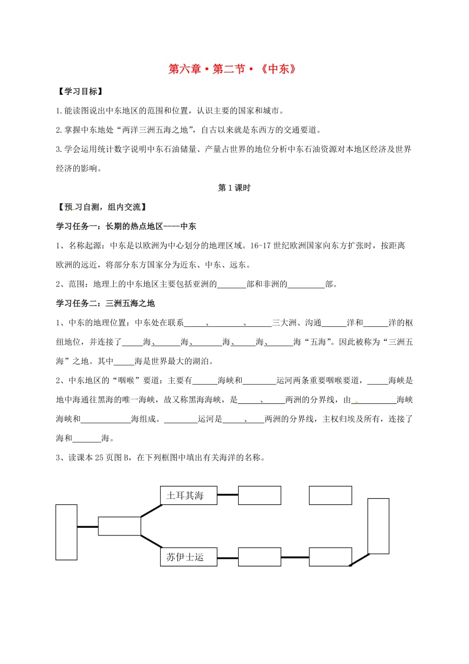 广东省始兴县八年级地理下册 6.2 中东导学案1（无答案） 中图版_第1页