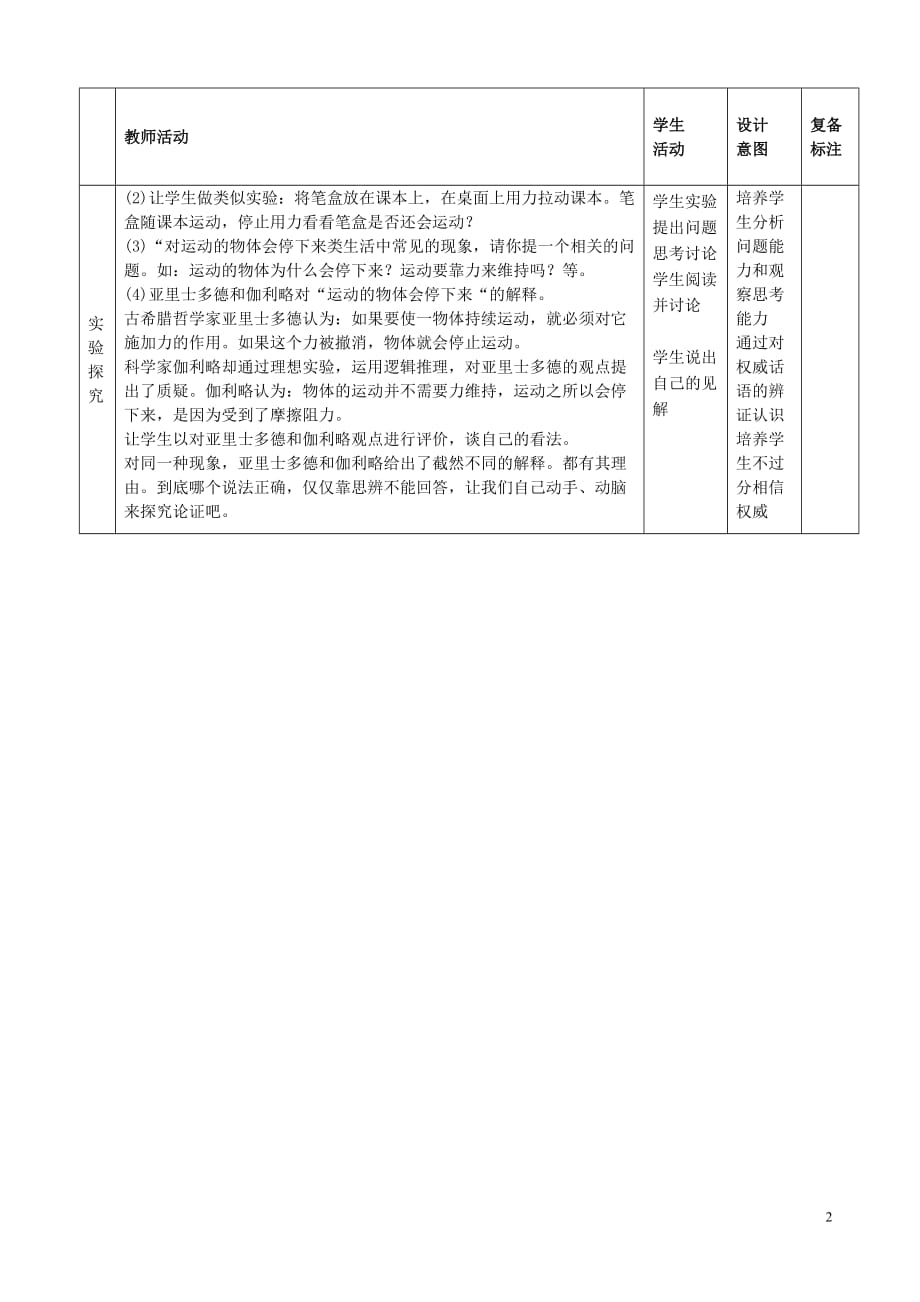 山东省邹平县实验中学2012-2013学年八年级物理下册 8.1《牛顿第一定律》教案 （新版）新人教版.doc_第2页