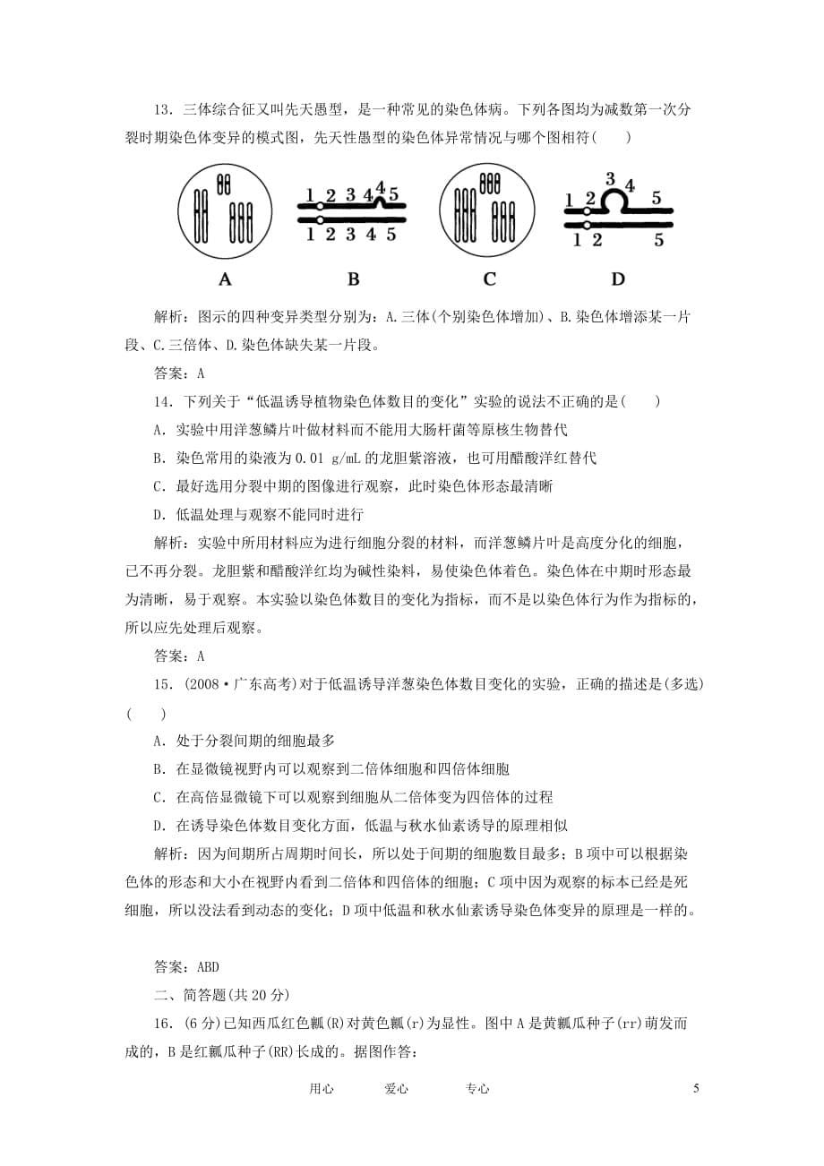 2012—2013学年度高中生物 《遗传与进化》课时作业14 染色体变异 新人教版必修2.doc_第5页