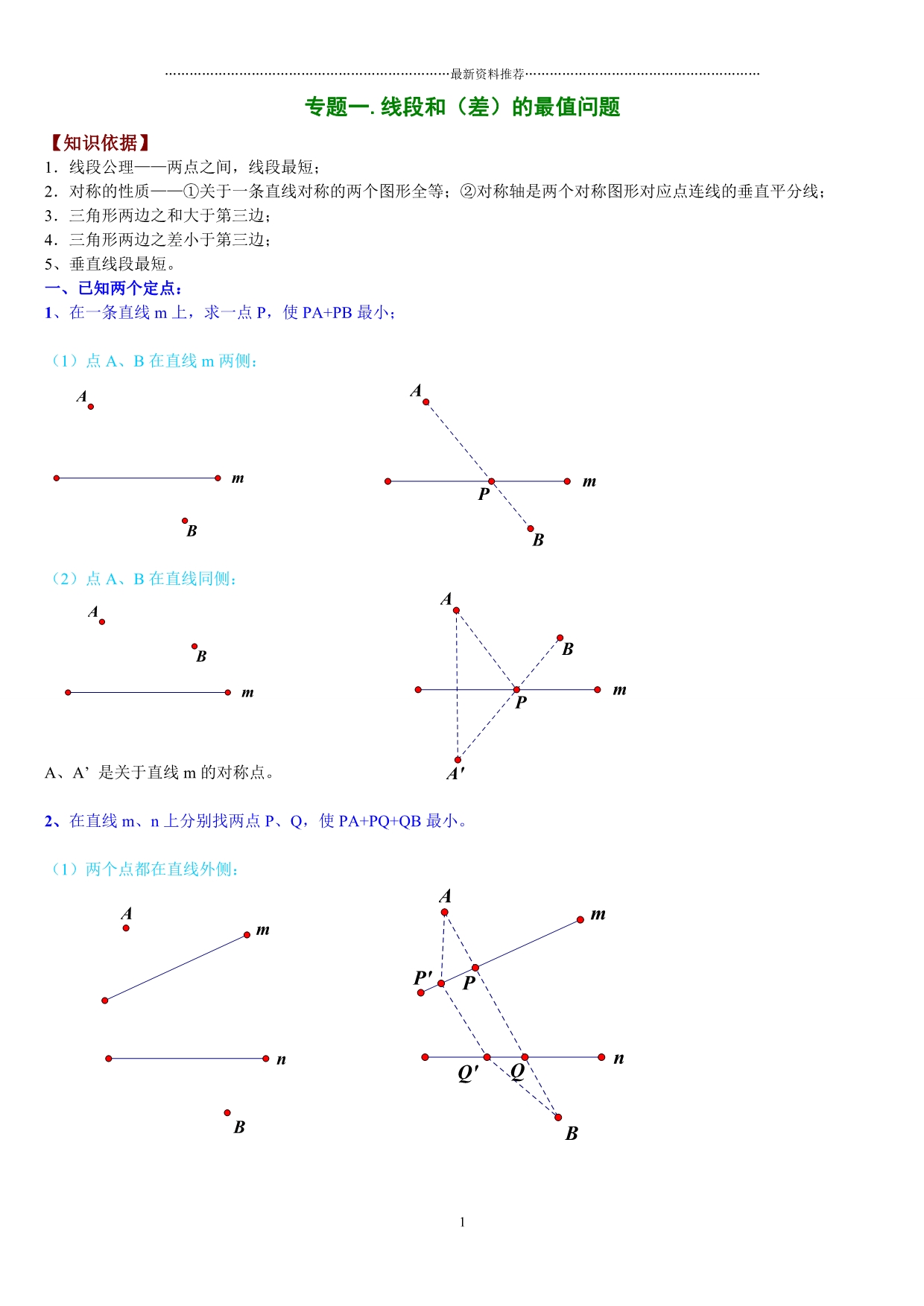 线段和差最值问题精编版_第1页